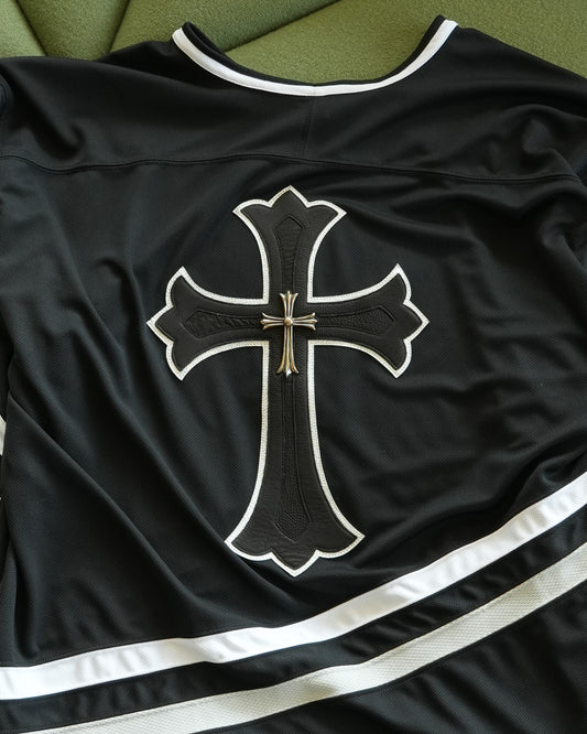 Silver Embellished Cross Patch Hockey Jersey