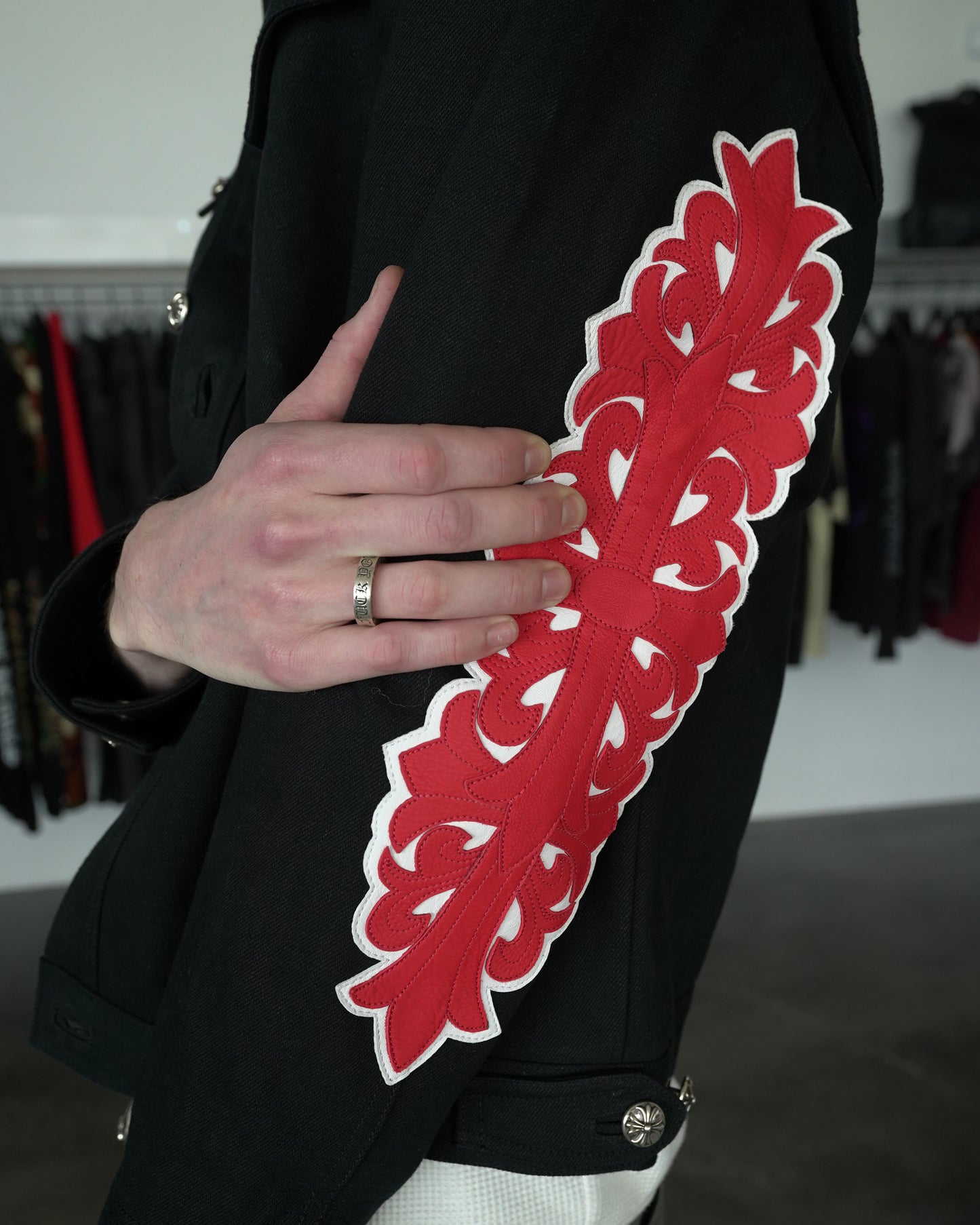 Floral Cross Patch Trucker Jacket