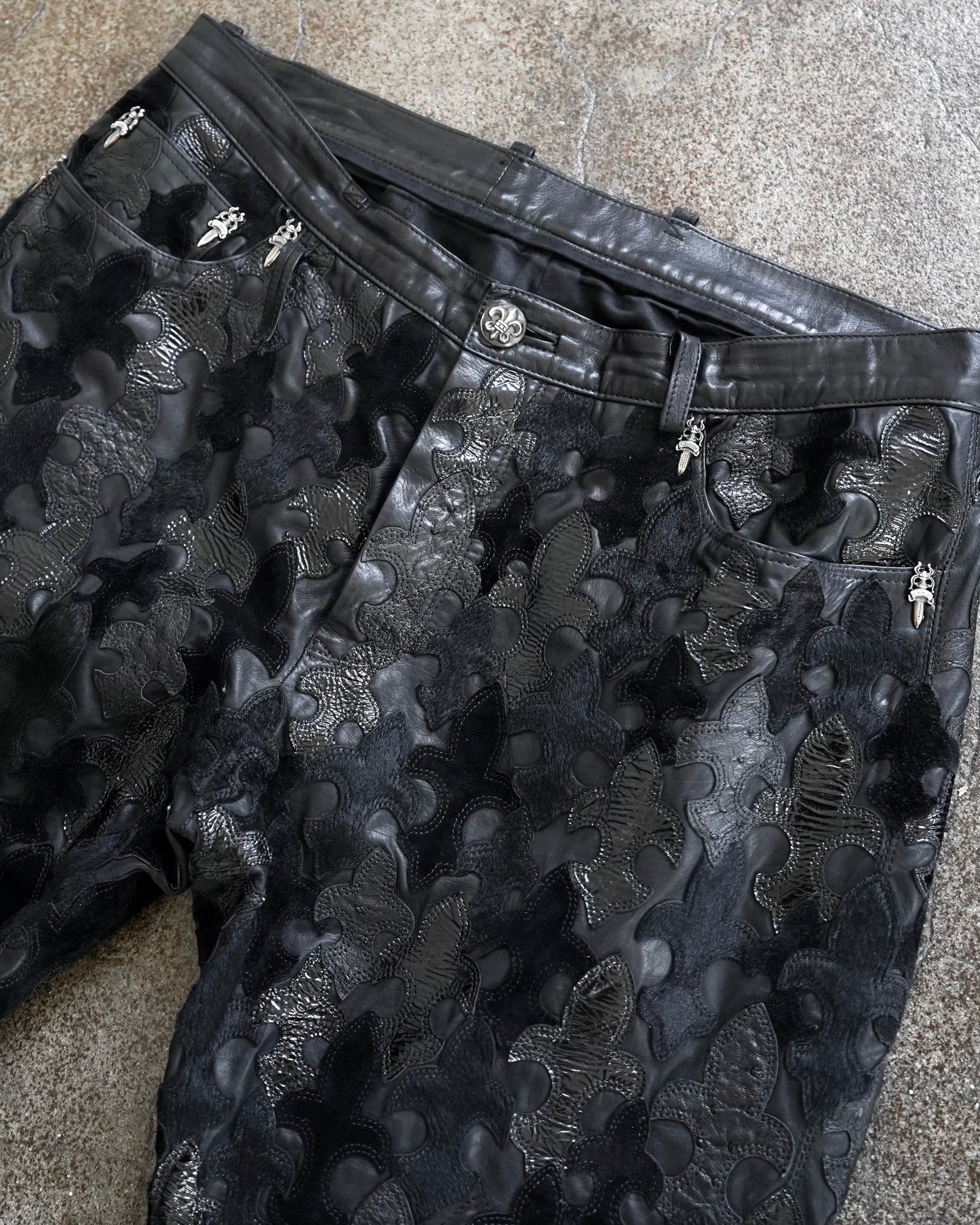 Full Leather Fleur De Lis Patch Jeans