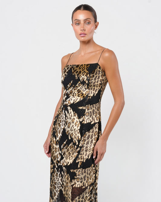 1990s Silk and Devore Velvet Cheetah Gown