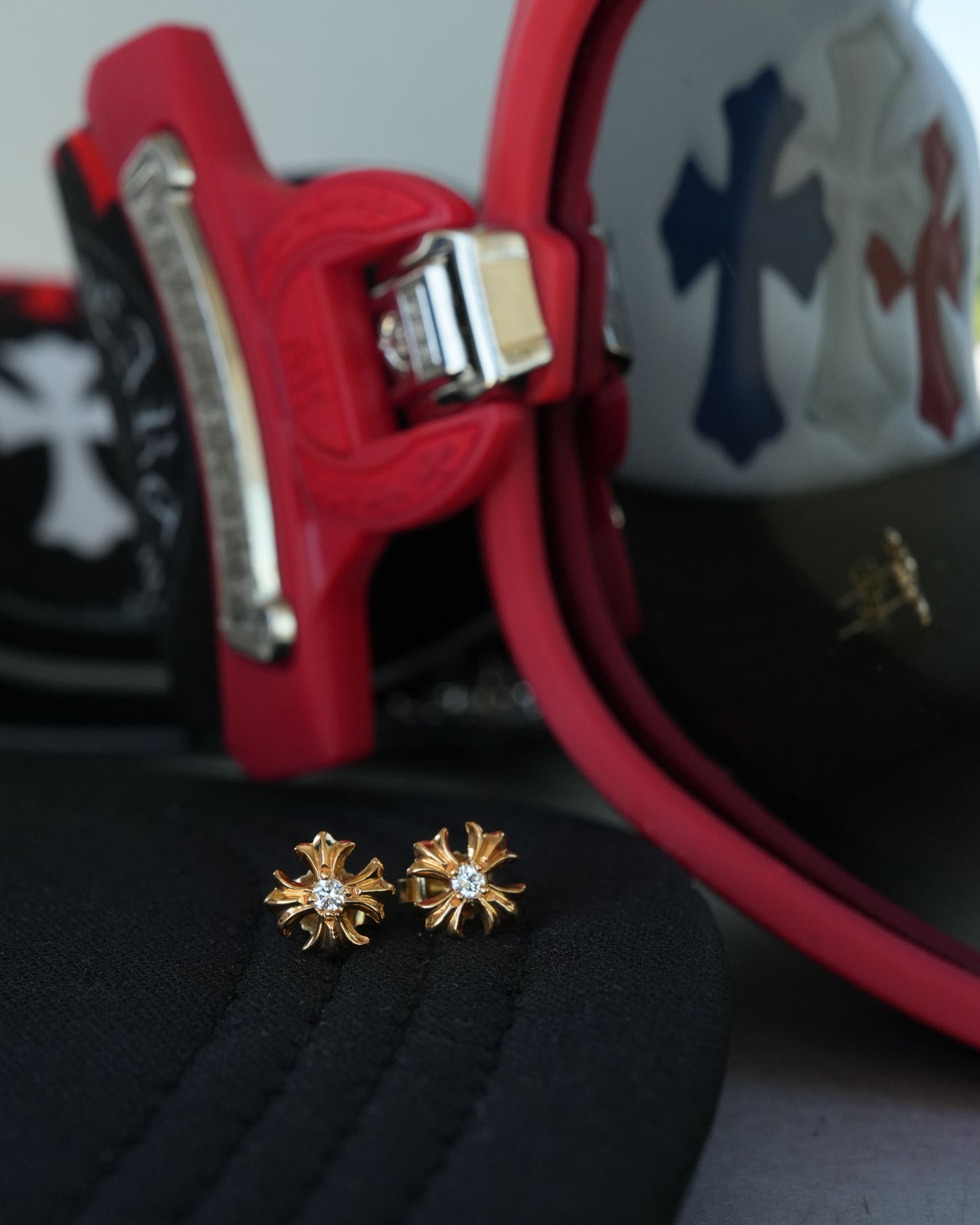 Gold and Diamond Tiny Plus Stud Earrings