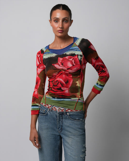1990s Rose Print Backless Top