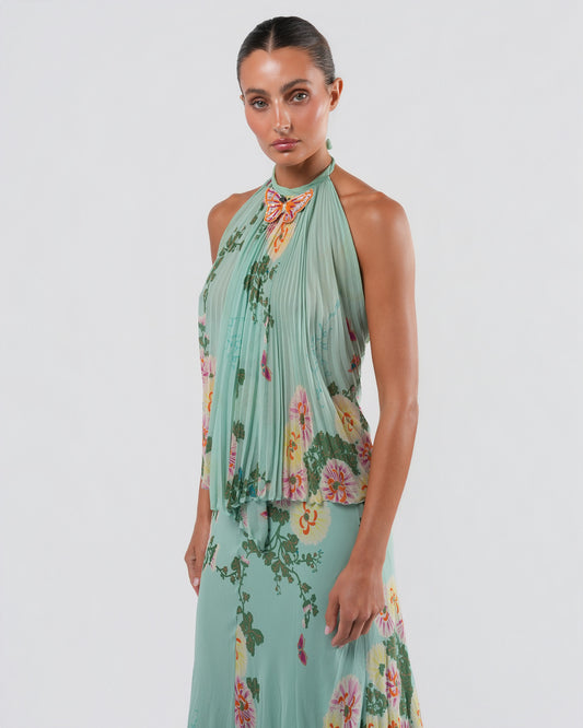 C. 2003 Silk Top And Skirt Set With Butterfly Detail