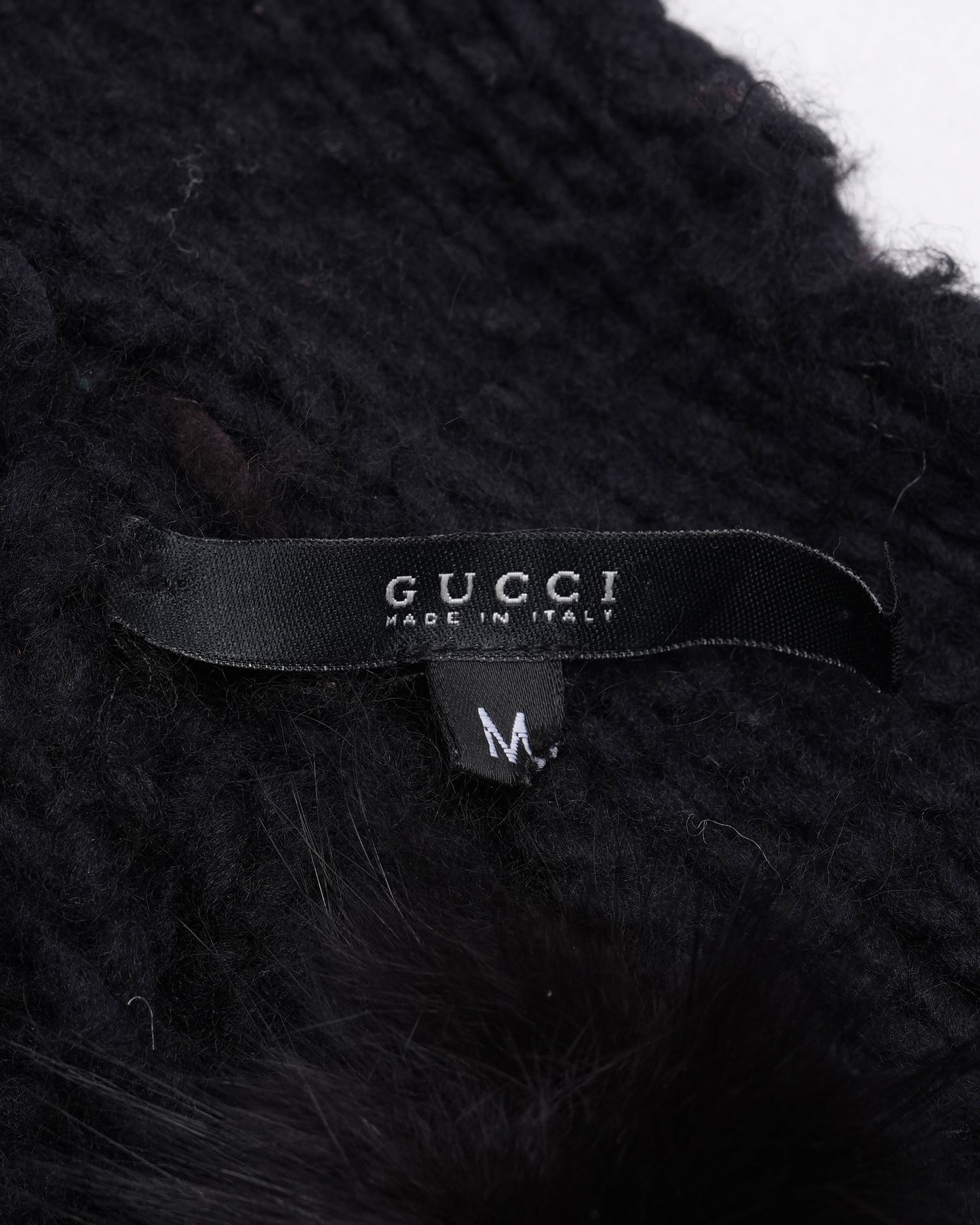 Iconic FW 2002 Fox Fur Black Wool Knit Cardigan