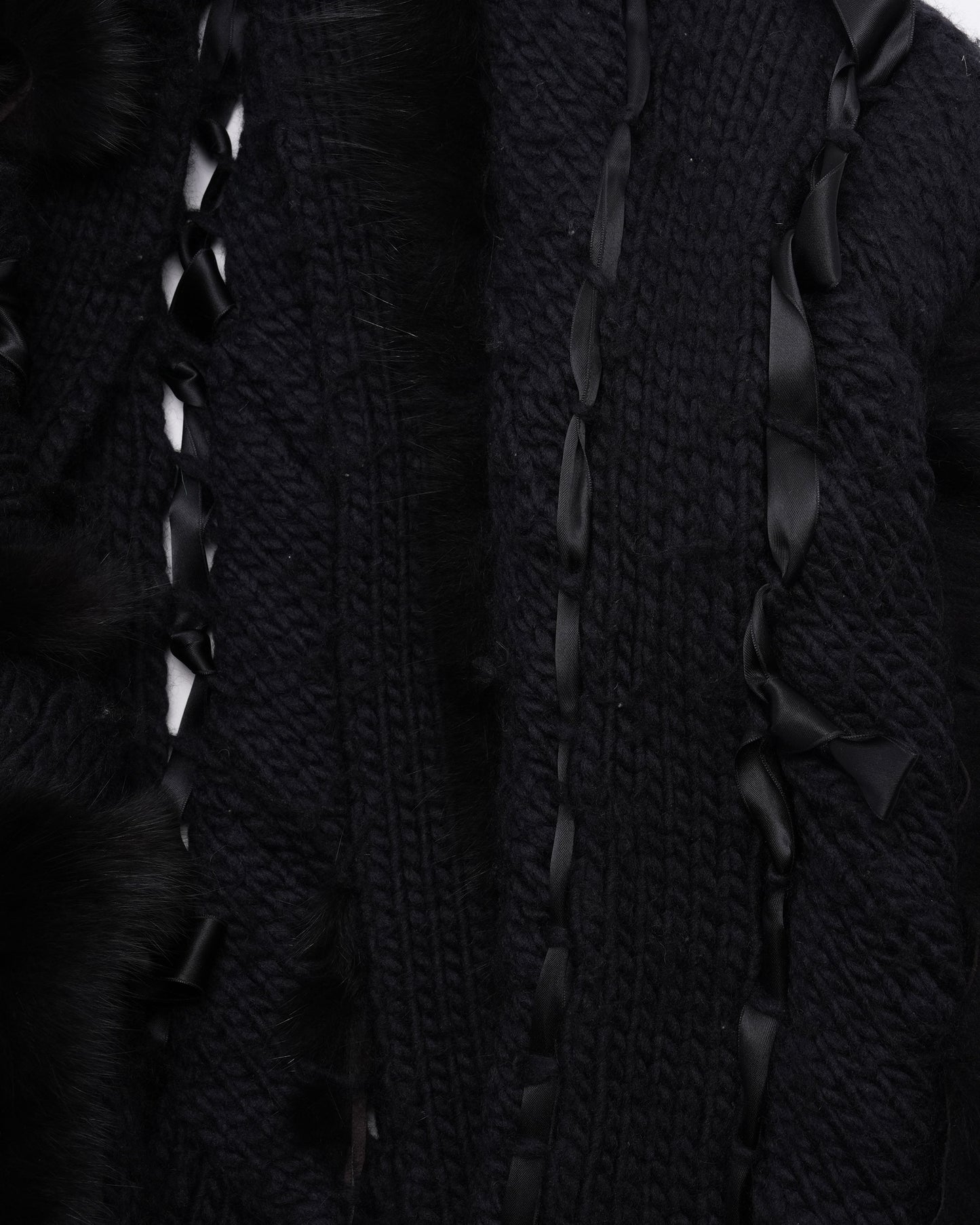 Iconic FW 2002 Fox Fur Black Wool Knit Cardigan