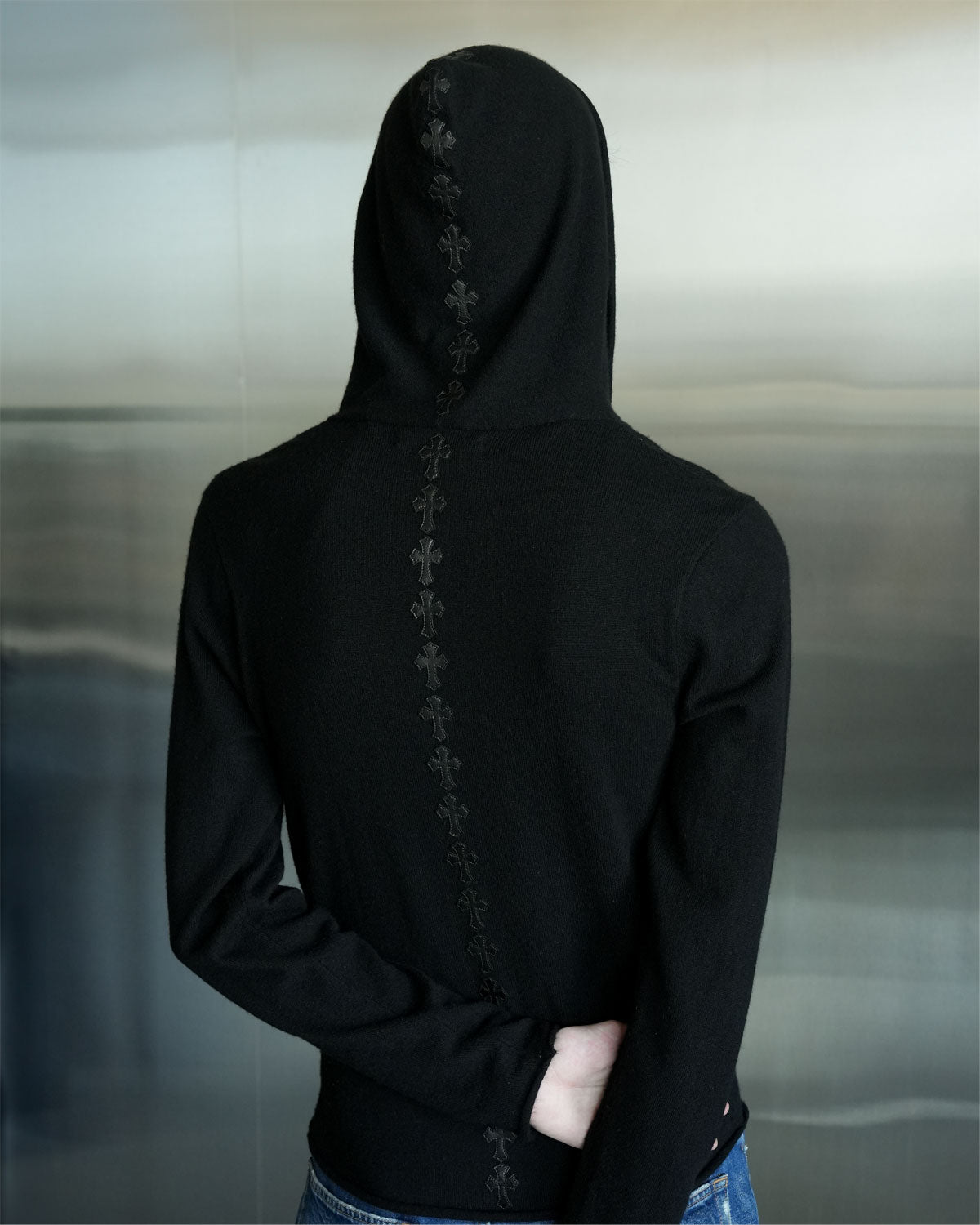 Spinal Cross Patch Cashmere Quarter Zip Hoodie