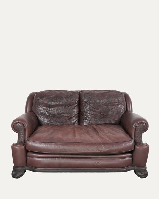 Leather & Ebony Wood Cross Patch Sofa