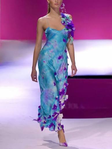 SS 2001 Silk Flower Embellished Gown