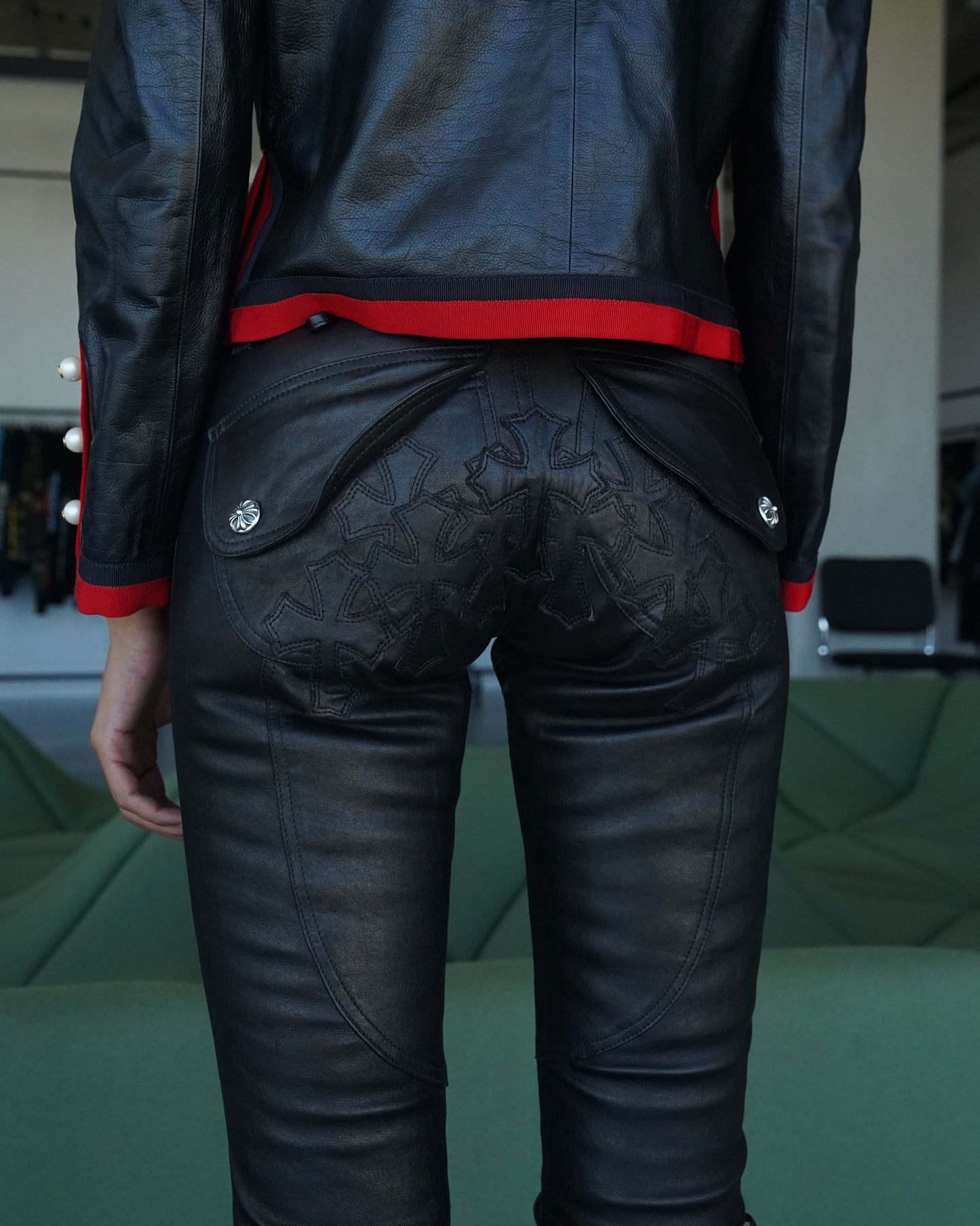 Cross Patch Leather Bondage Pants