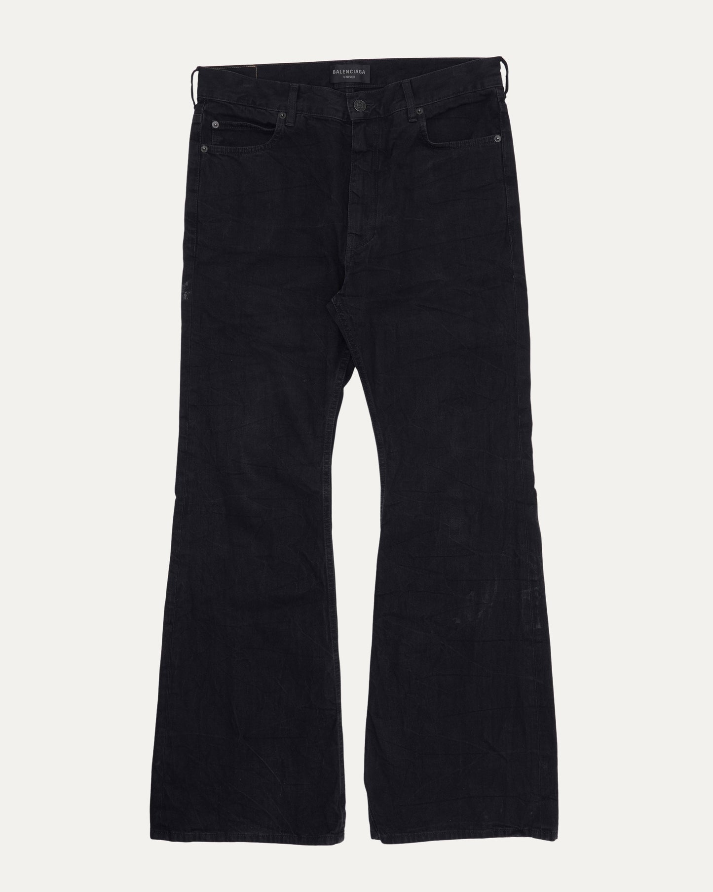 Wrinkle Effect Flare Jeans