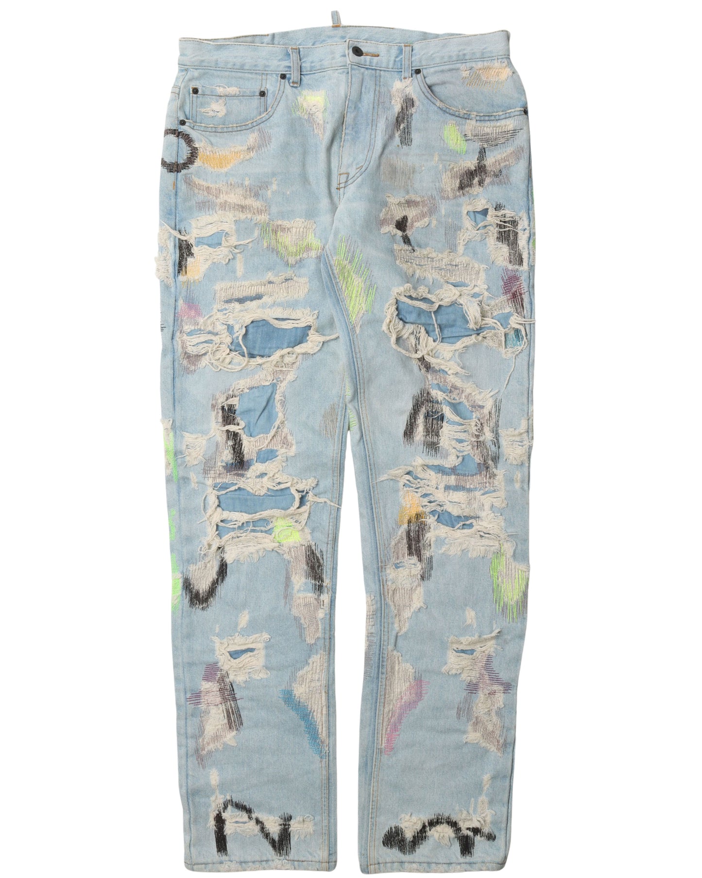 Distressed Embroidered Jeans