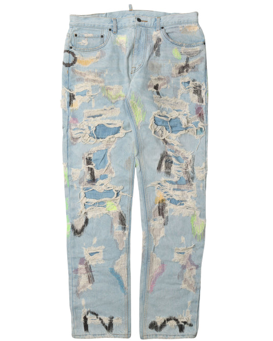 Distressed Embroidered Jeans