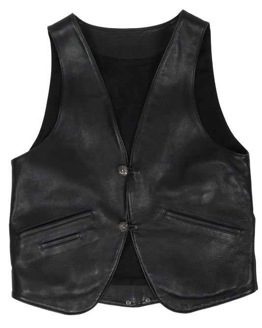 1990s Silver Fleur Cross Leather Vest