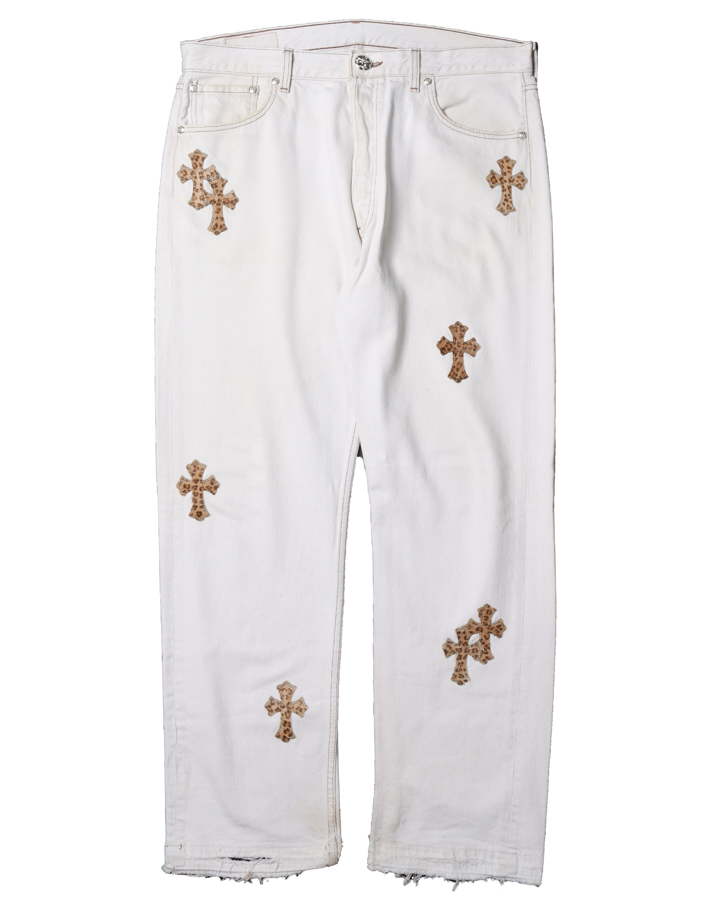 Leopard Cross White Jeans