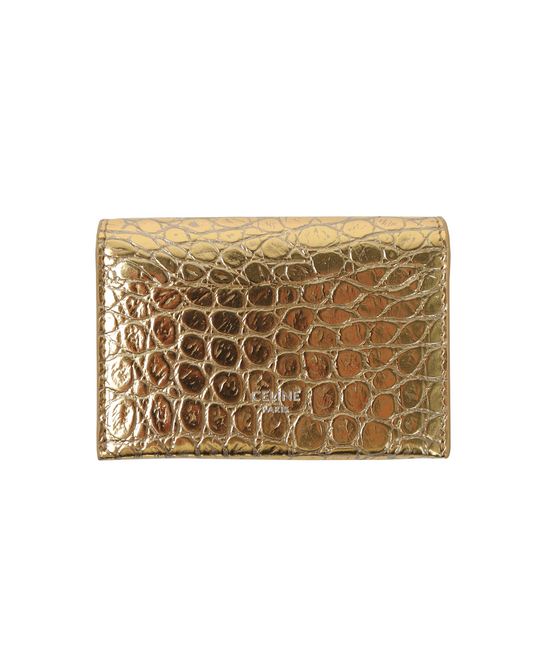 Laminated Crocodile Embossed Calfskin Gold Card Wallet