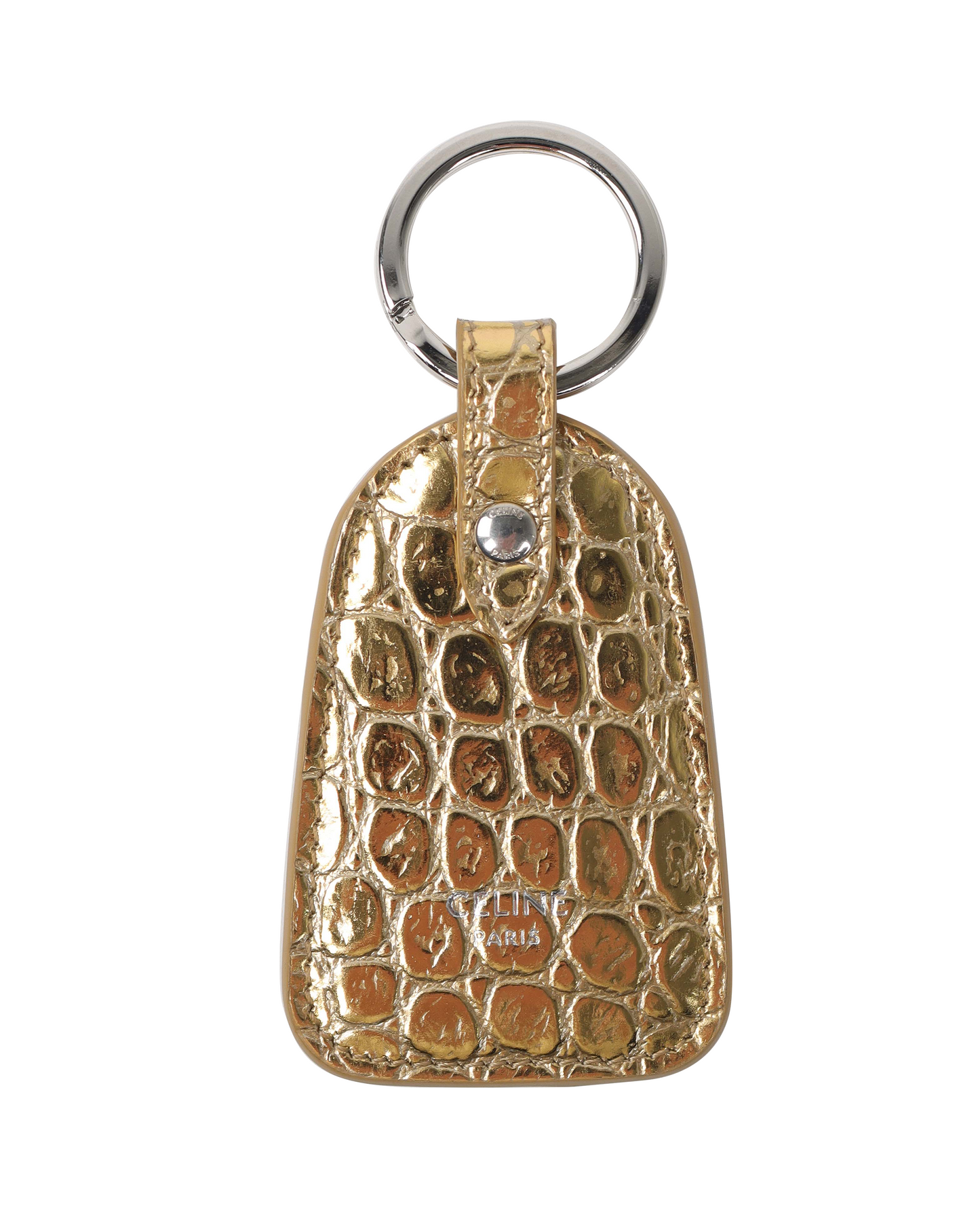 Laminated Crocodile Embossed Calfskin Gold Key Holder
