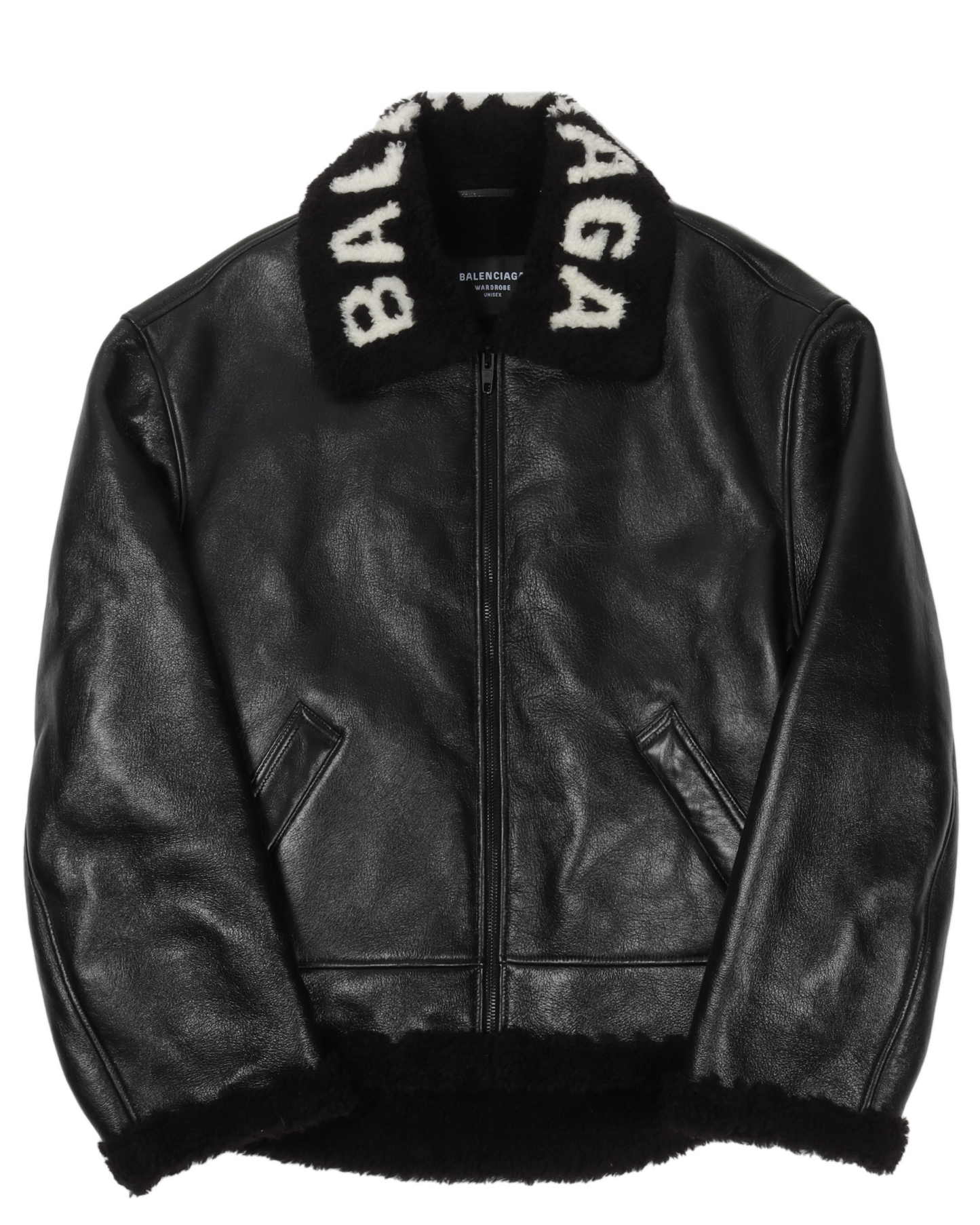 Collar-Logo Shearling Leather Jacket