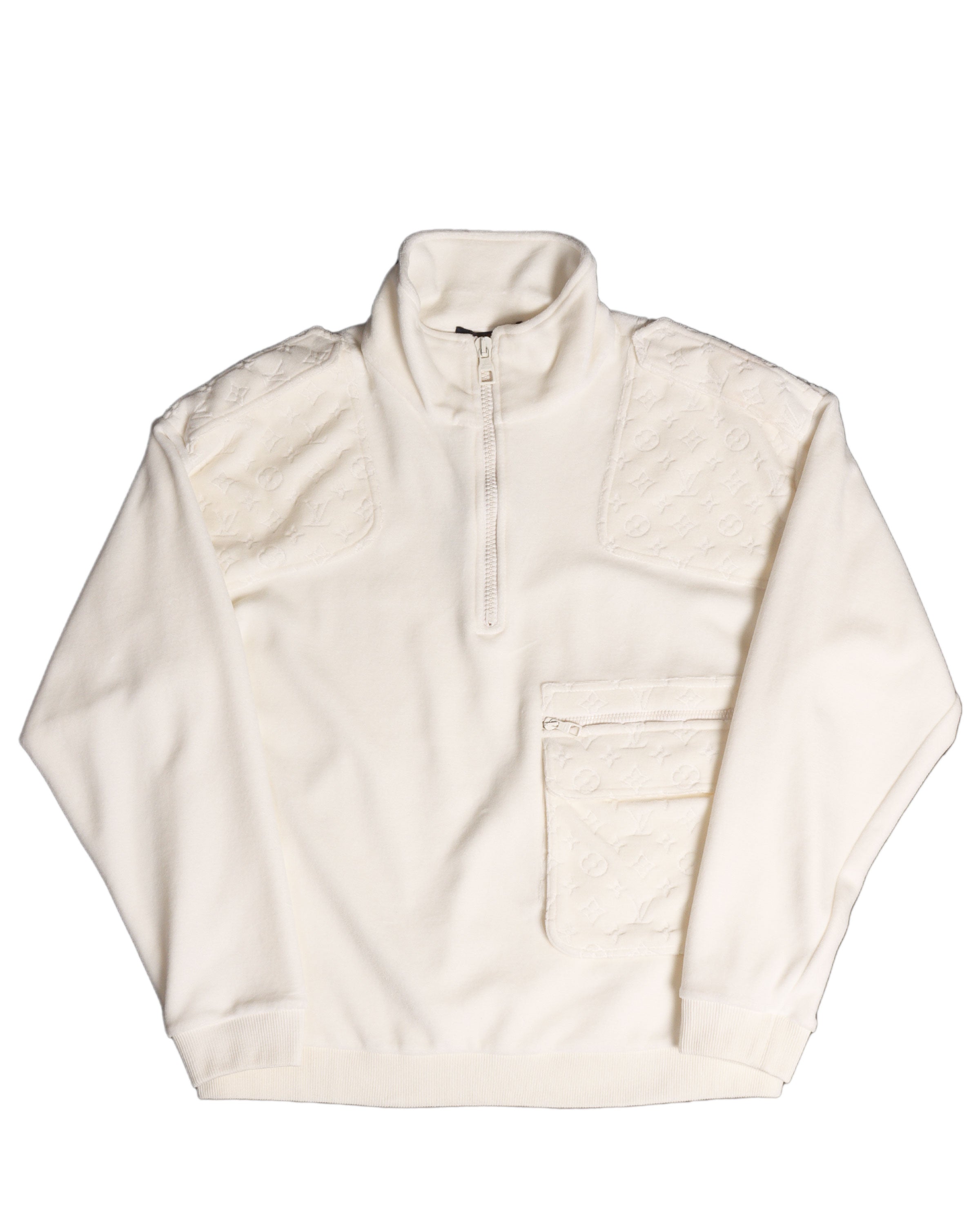 Louis Vuitton Men's Off White 3D Patched Pocket Half Zipped Sweater  size XL