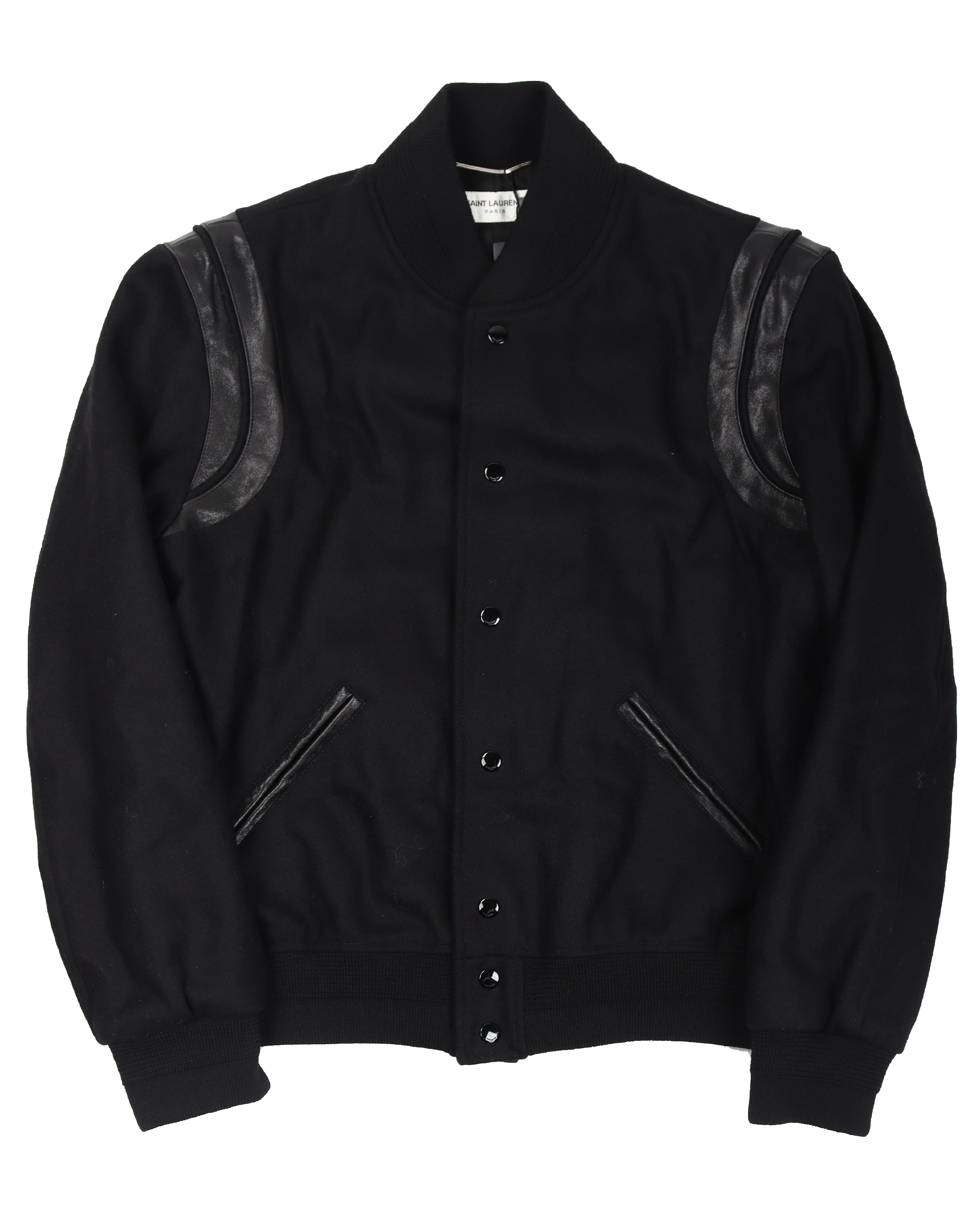 Saint Laurent Teddy Back Logo Varsity Jacket Black