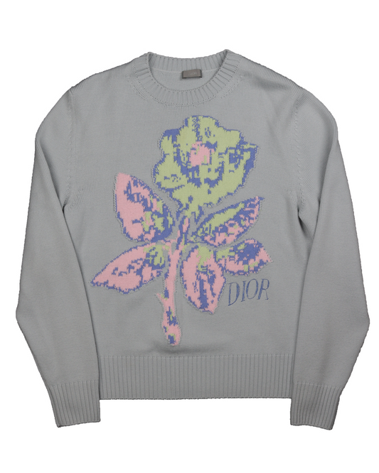 Alex Foxton Rose Embroidery Flower Intarsia Sweater