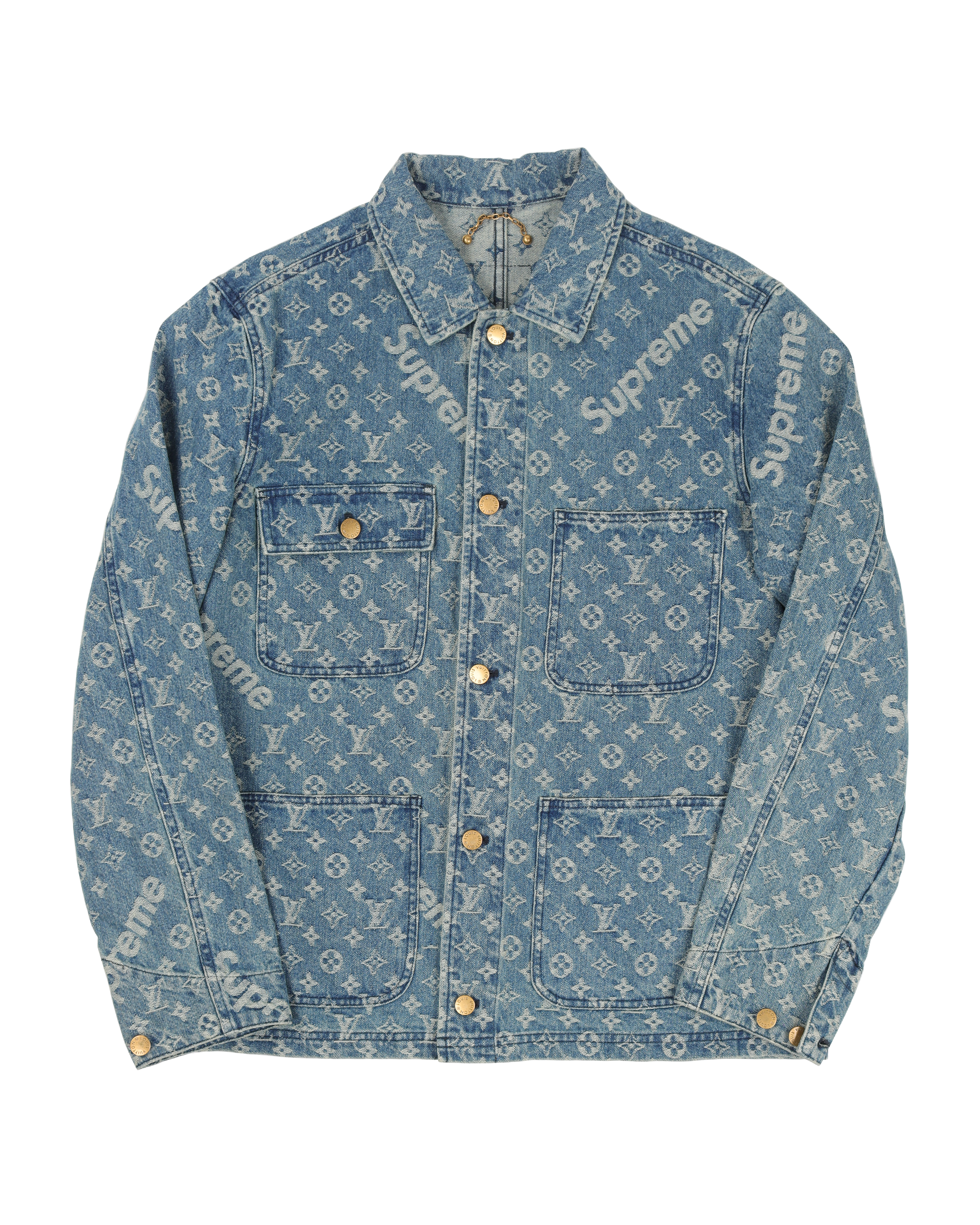 Supreme Louis Vuitton/Supreme Jacquard Denim Chore Coat ❤ liked on Polyvore  featuring outerwear, coats and bags