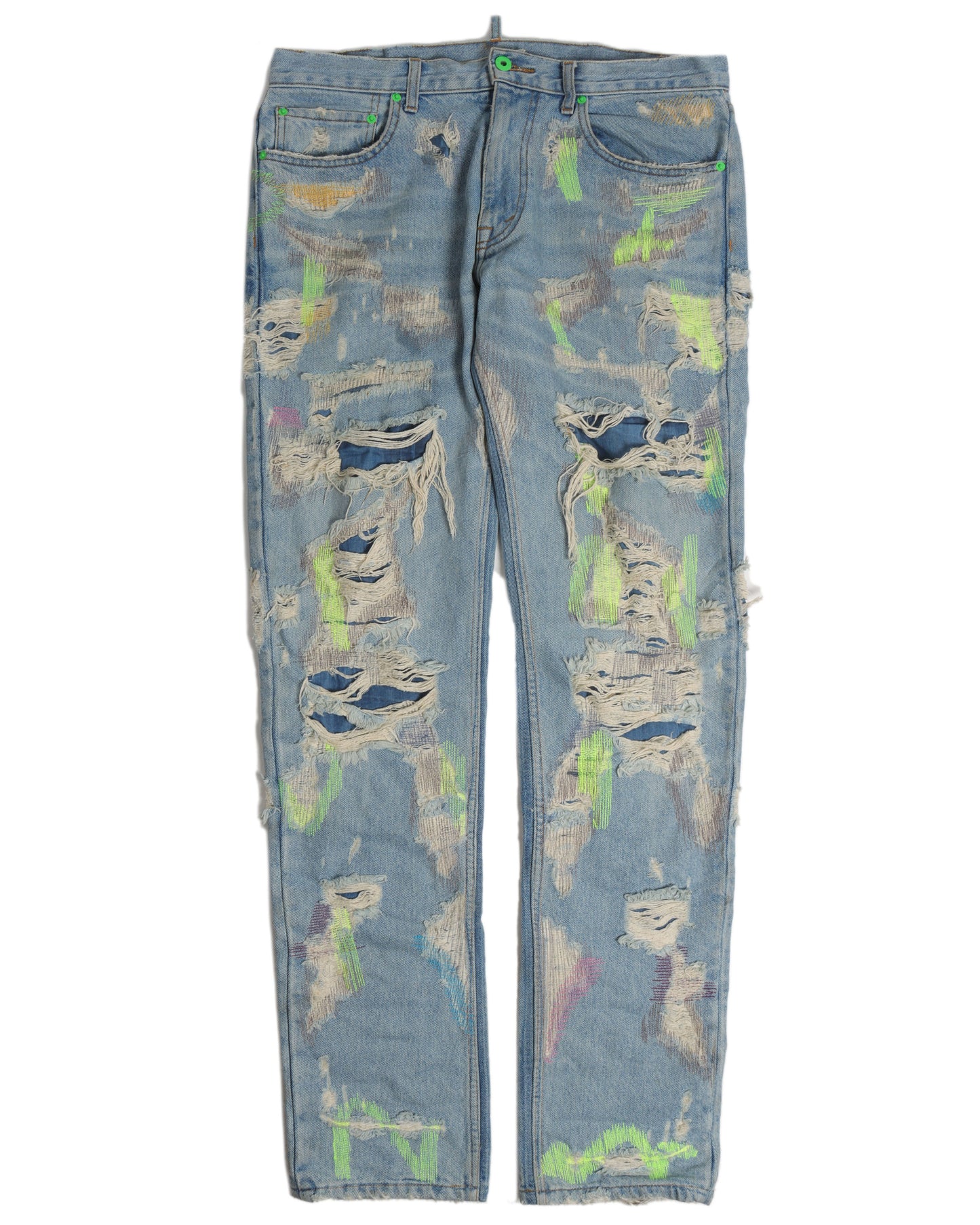 Distressed Embroidered Denim