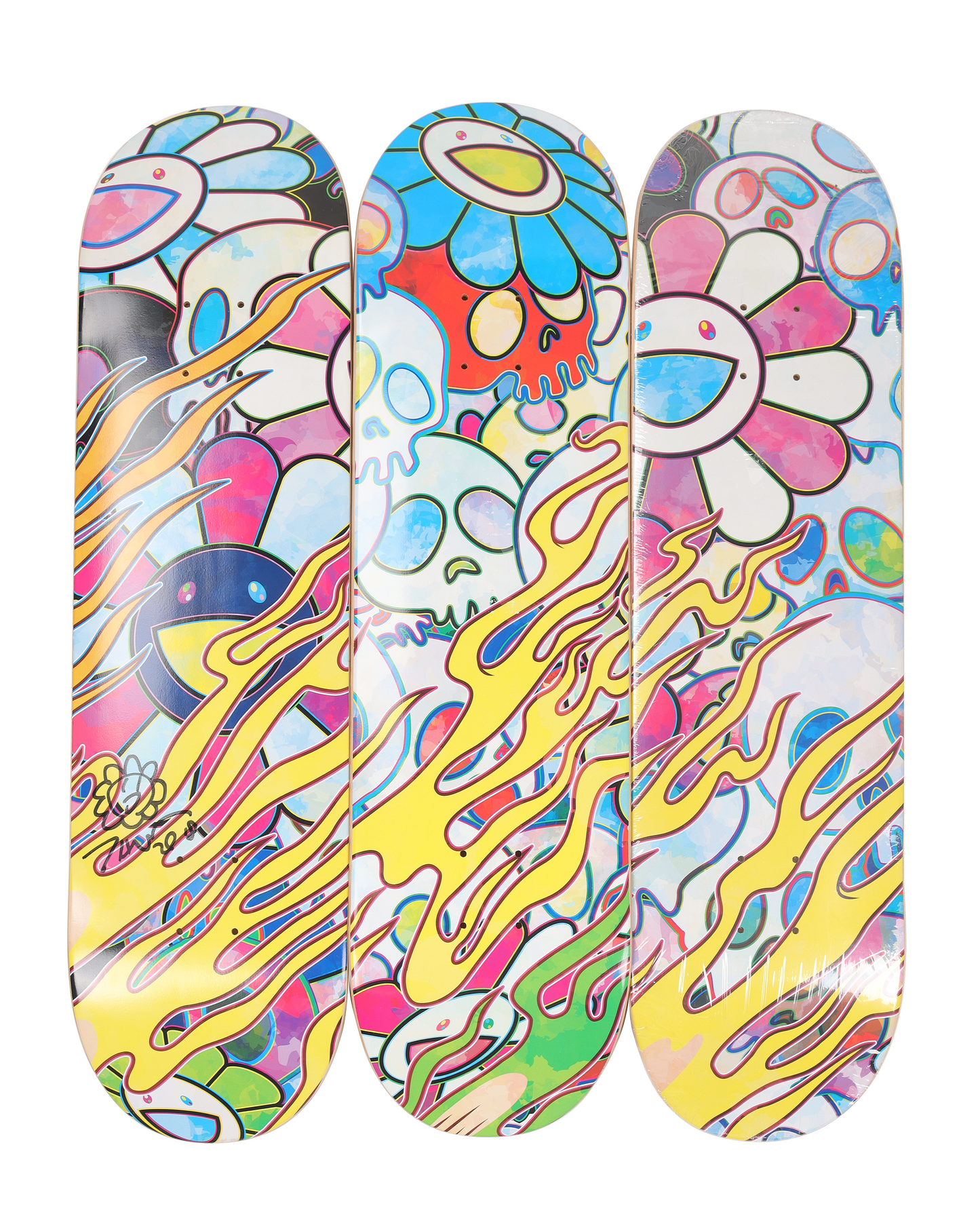 Takashi Murakami Flaming Skull Skate Decks (Set of Three), 2018
