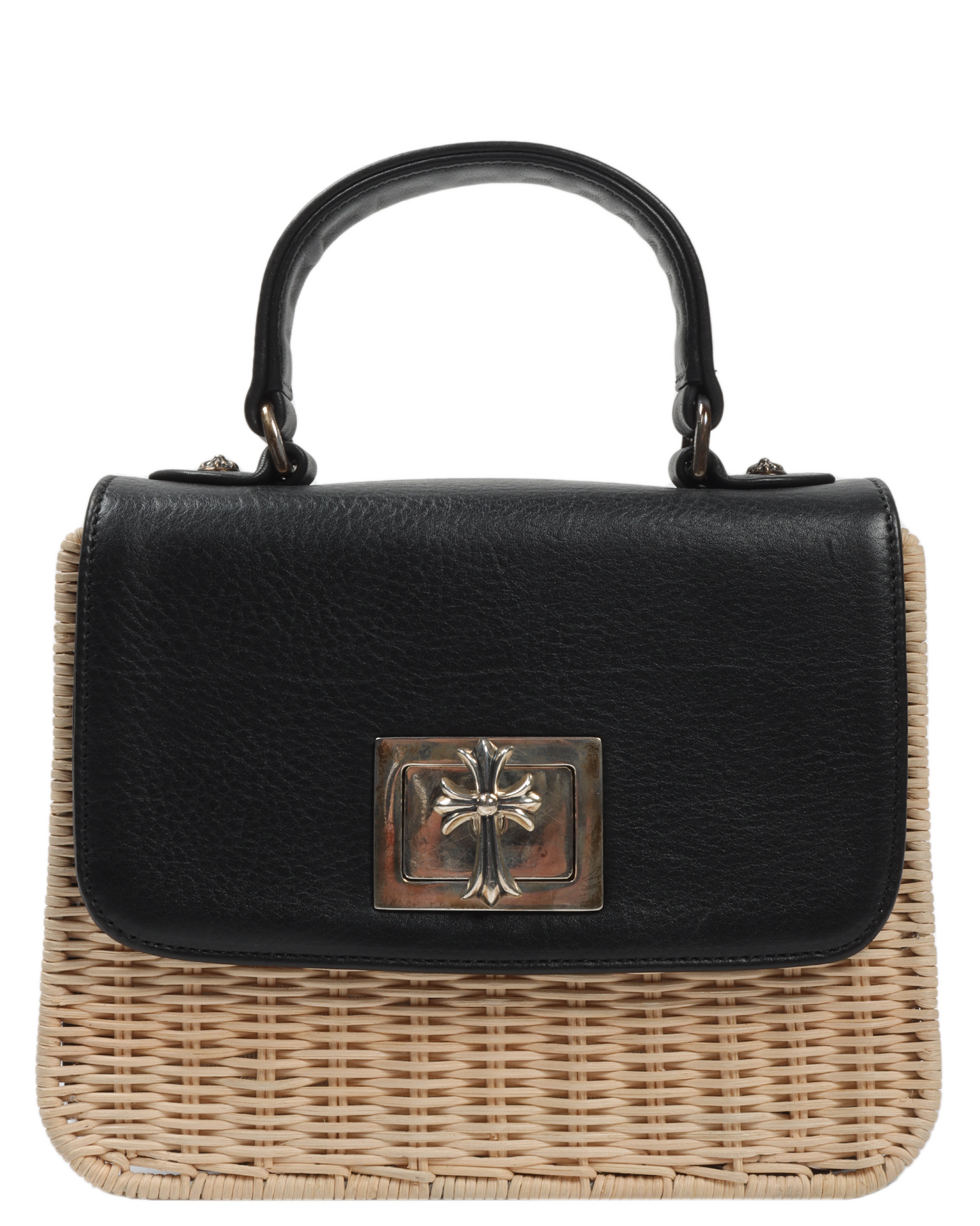 Basket-Weave Leather Accordion Wicker Bag