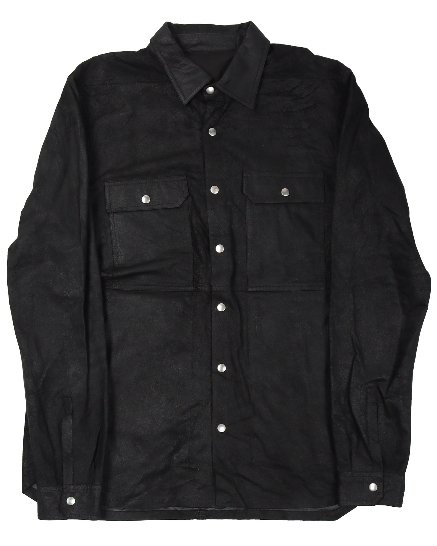 Black Poplin Leather Outershirt Jacket