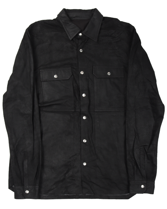 Black Poplin Leather Outershirt Jacket