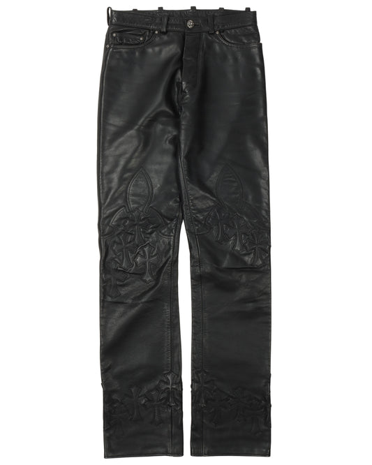 Leather Cross Leather Fleur Knee Pants