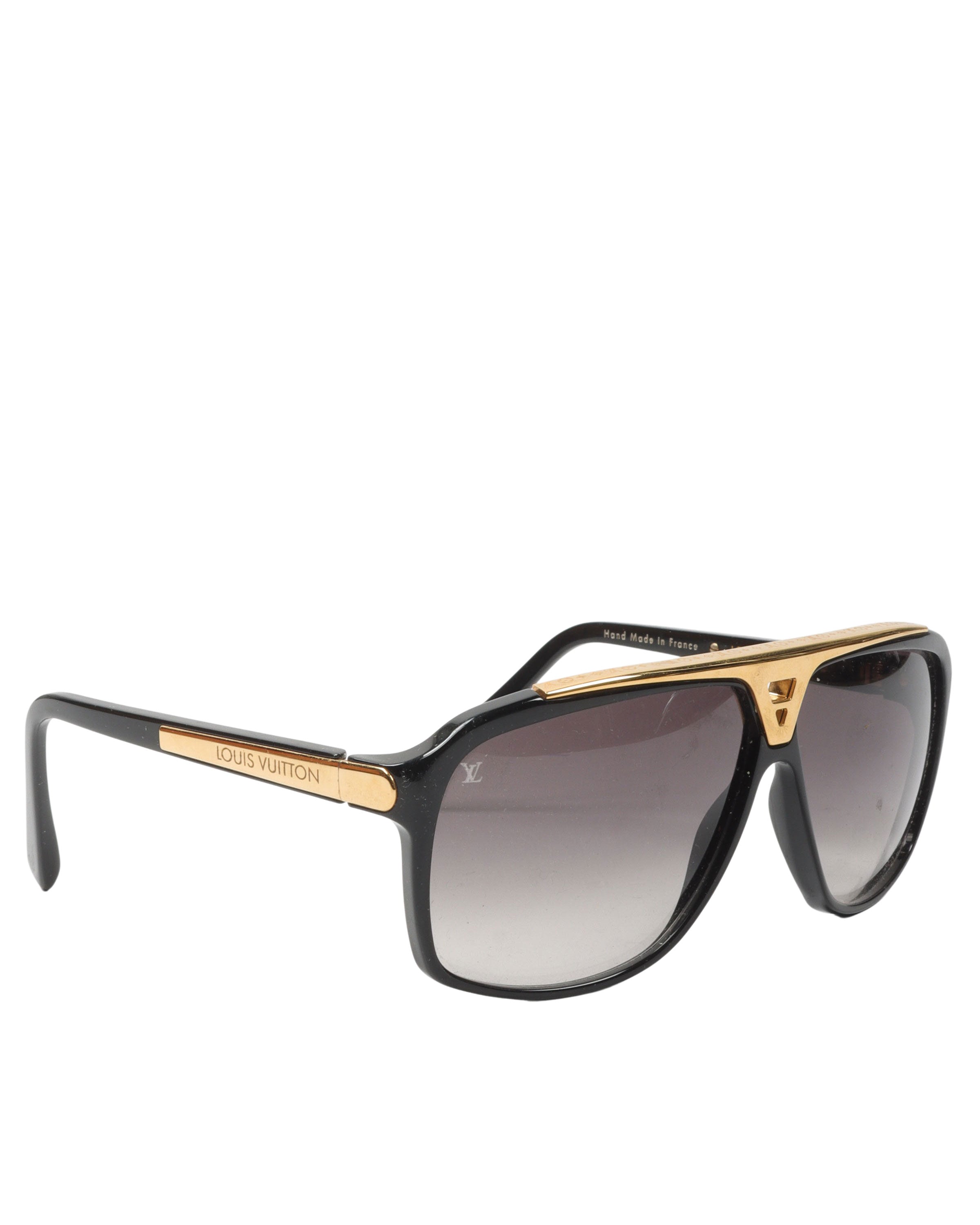 Louis Vuitton Black/Gold Evidence Aviator Sunglasses w. Box & Case