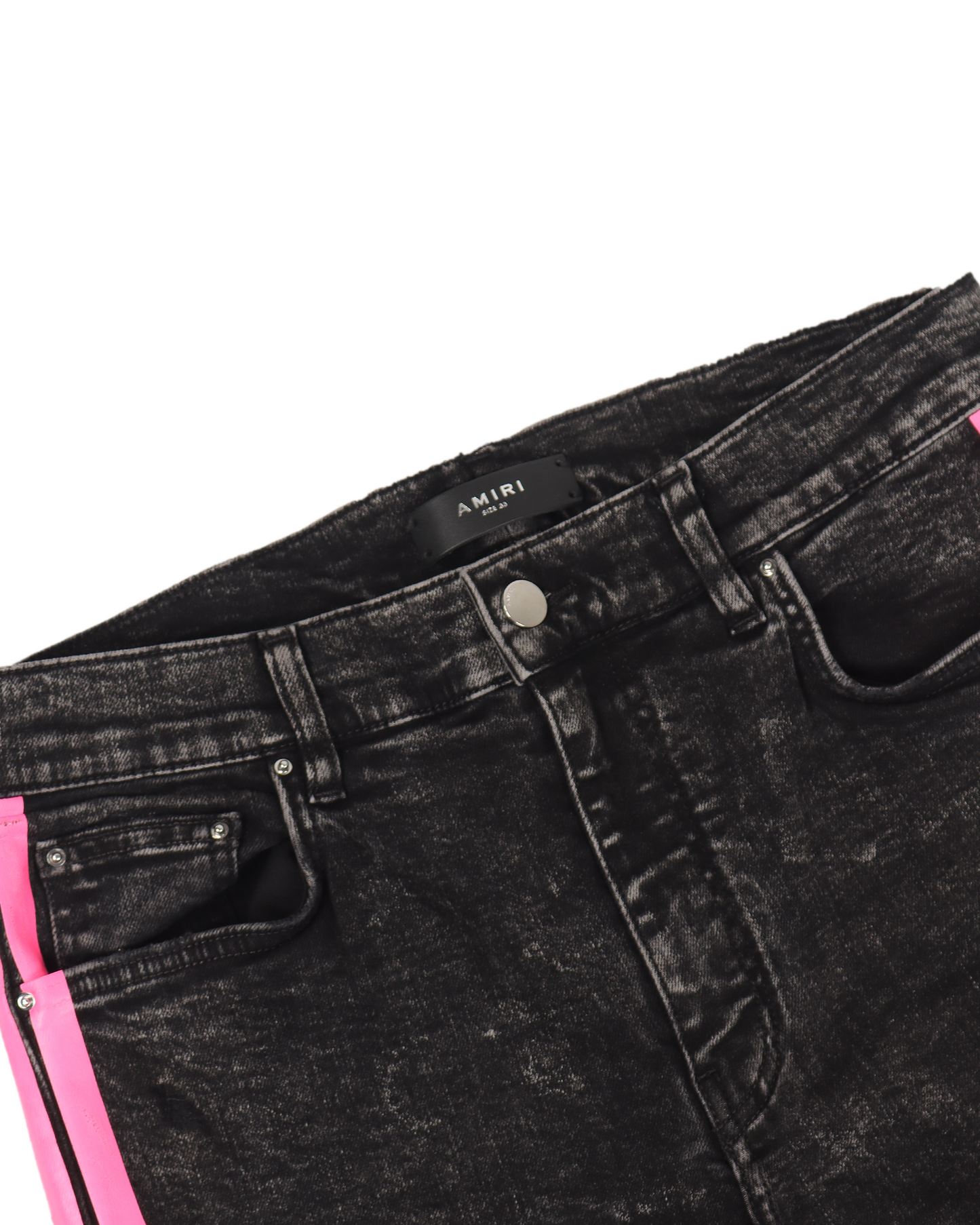 Black Denim Pink Stripes Distressed