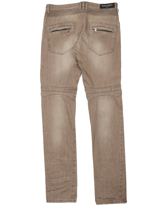 Slim Cut Faded And Ridged Denim