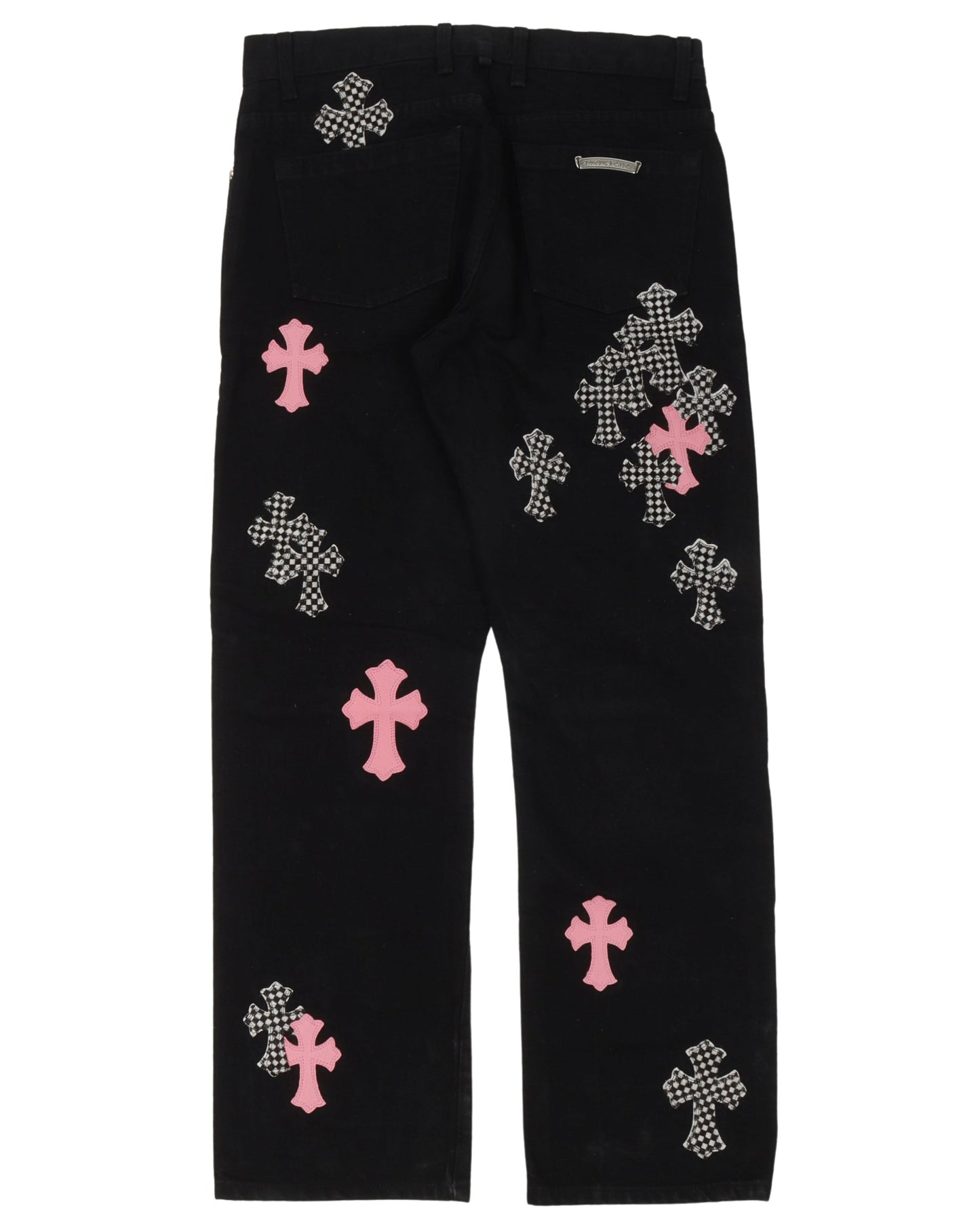 Checkered Cross Patch Fleur-Knee Jeans w/ 34 Cross Patches