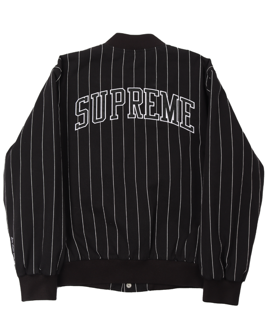 SS19 Black Pinstripe Varsity Jacket