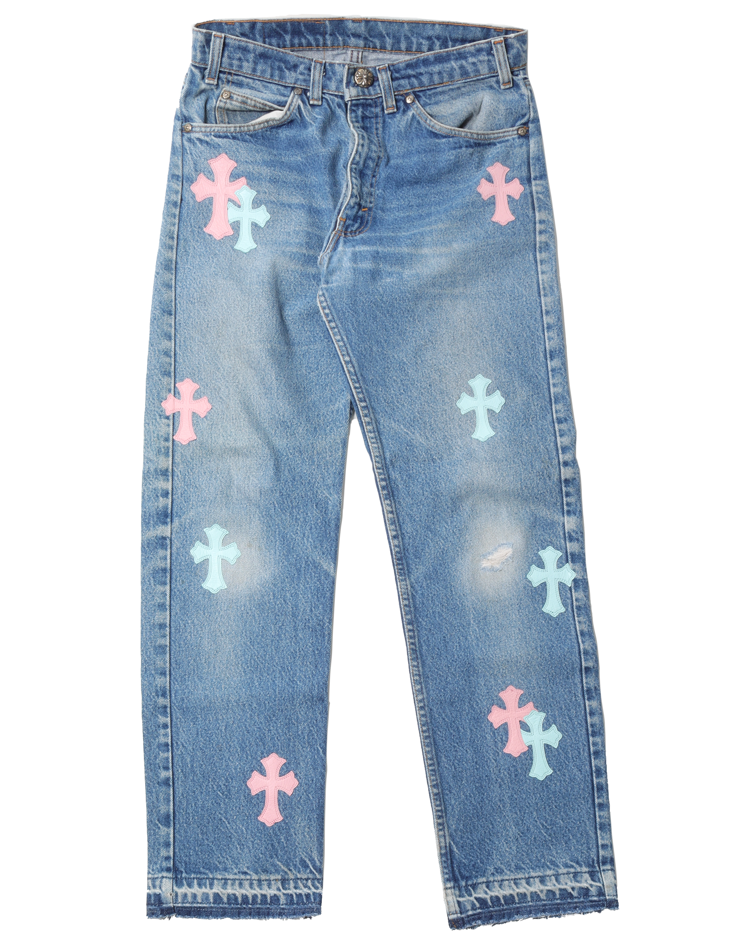 CHROME HEARTS Blue Jeans With Pink Crosses – PENGUIN