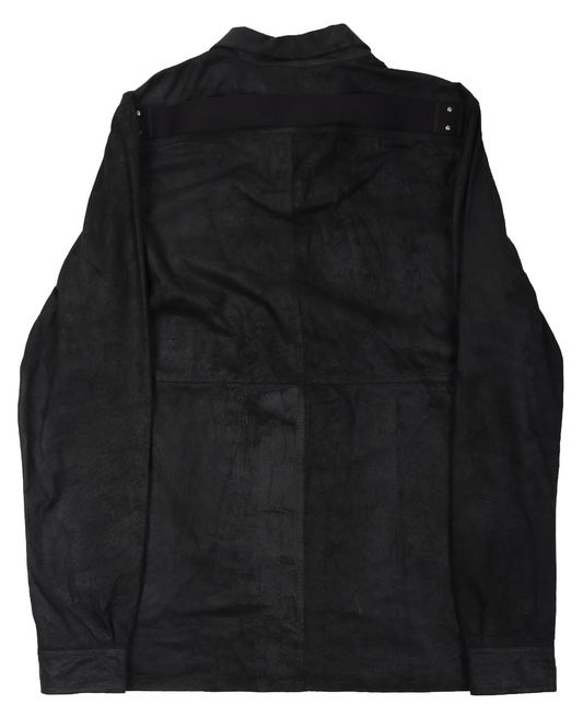 Black Poplin Leather Outershirt Jacket
