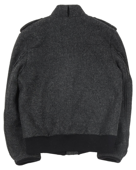 Wool Leather Sleeve Trimmed Bomber Jacket