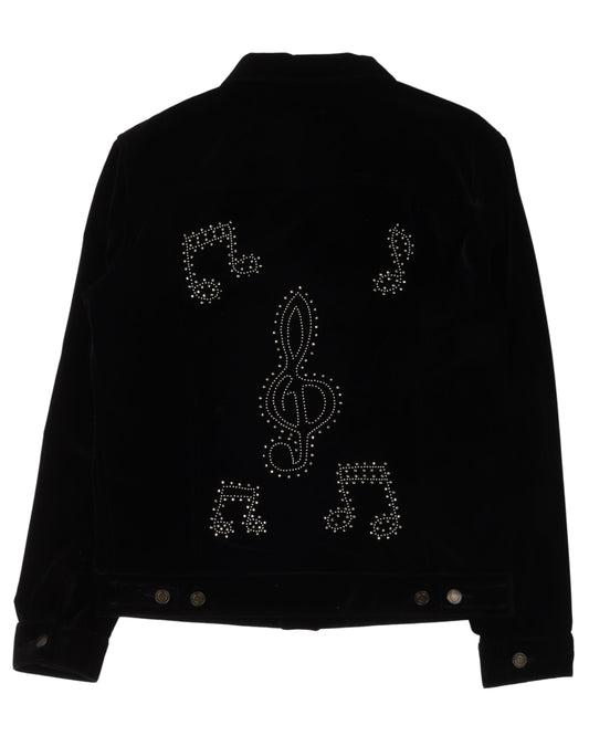 FW16 Black Velvet Music Notes Trucker Jacket