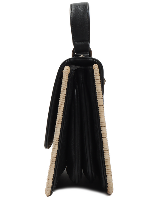 Basket-Weave Leather Accordion Wicker Bag