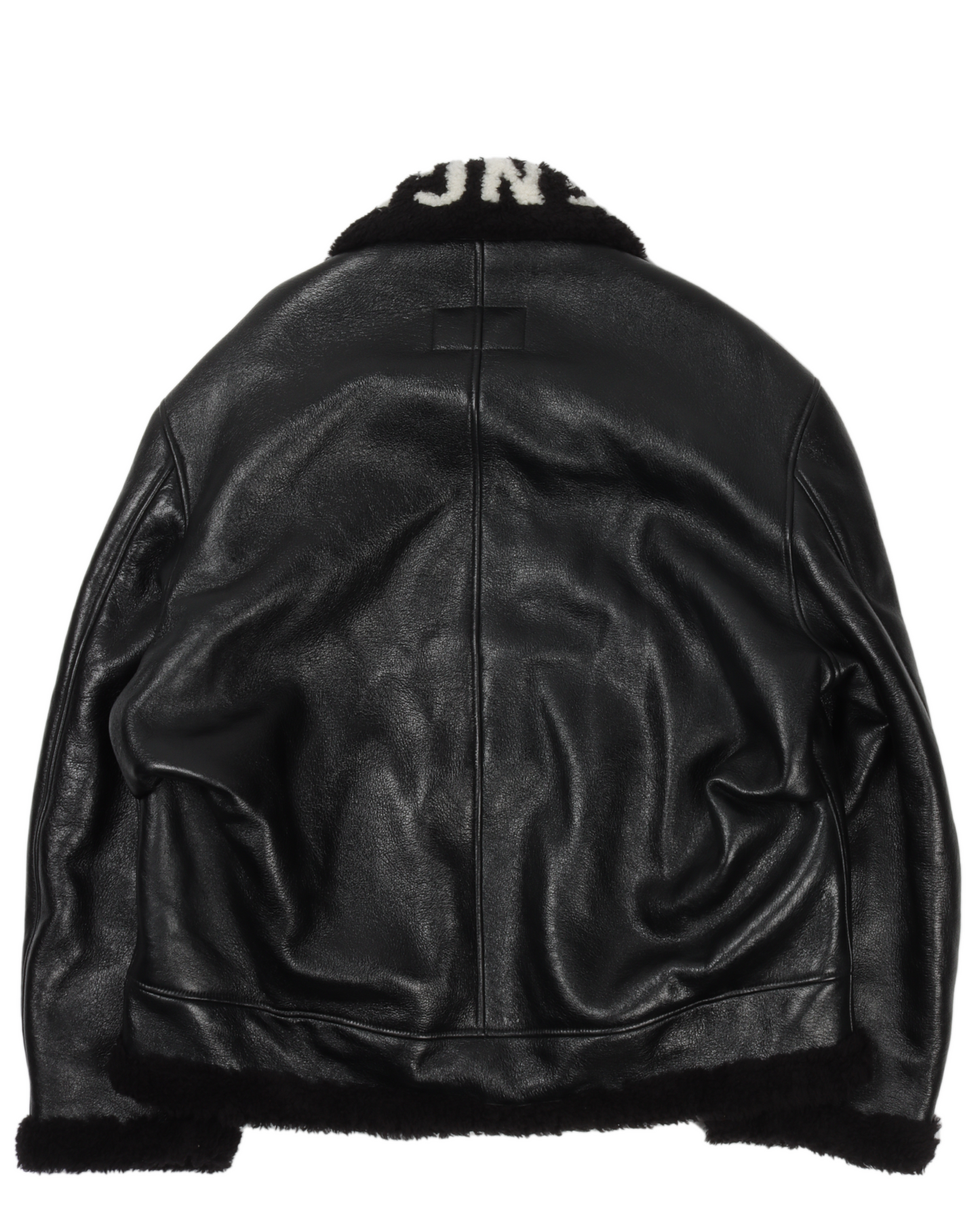 Collar-Logo Shearling Leather Jacket
