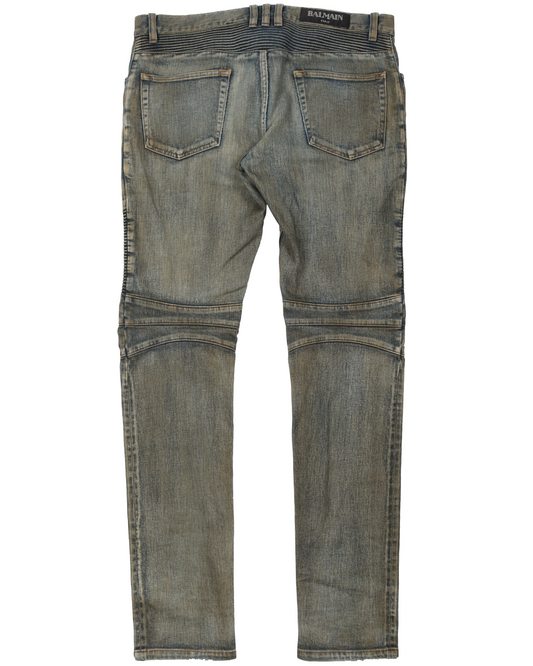 Slim Cut Faded And Ridged Denim