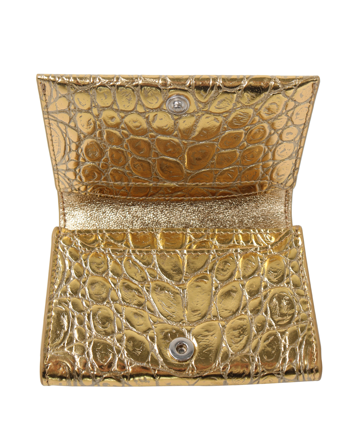 Laminated Crocodile Embossed Calfskin Gold Card Wallet