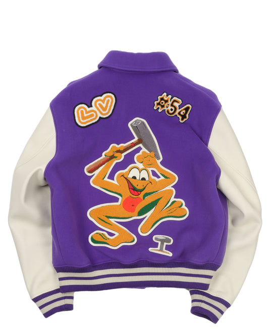 Multi-Patches Mixed Leather Varsity Blouson