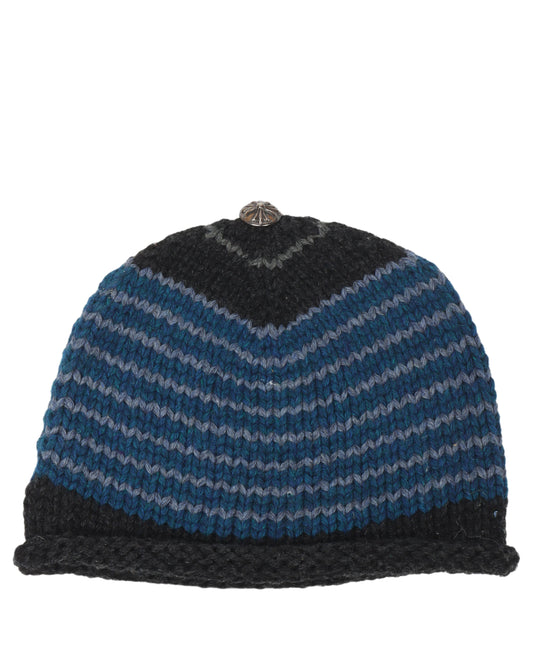 Striped Cashmere Cross Patch Beanie