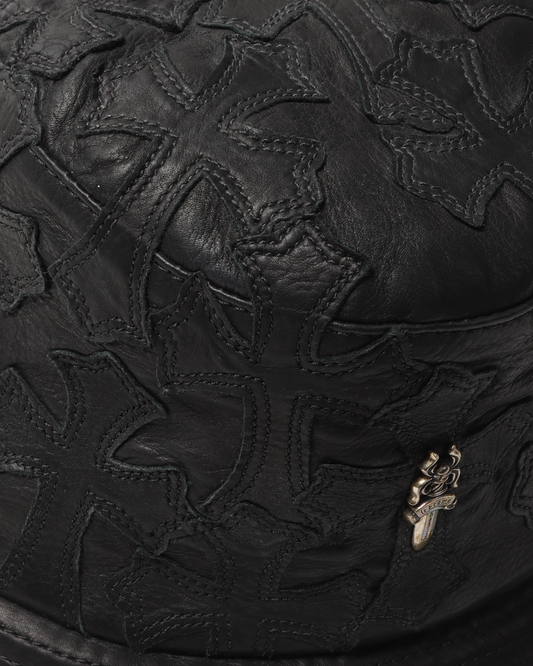 Leather Cross Patch Bucket Hat