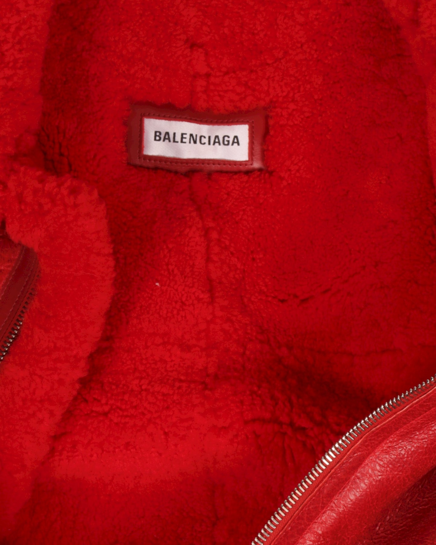 Leather Collar-Logo Shearling Jacket