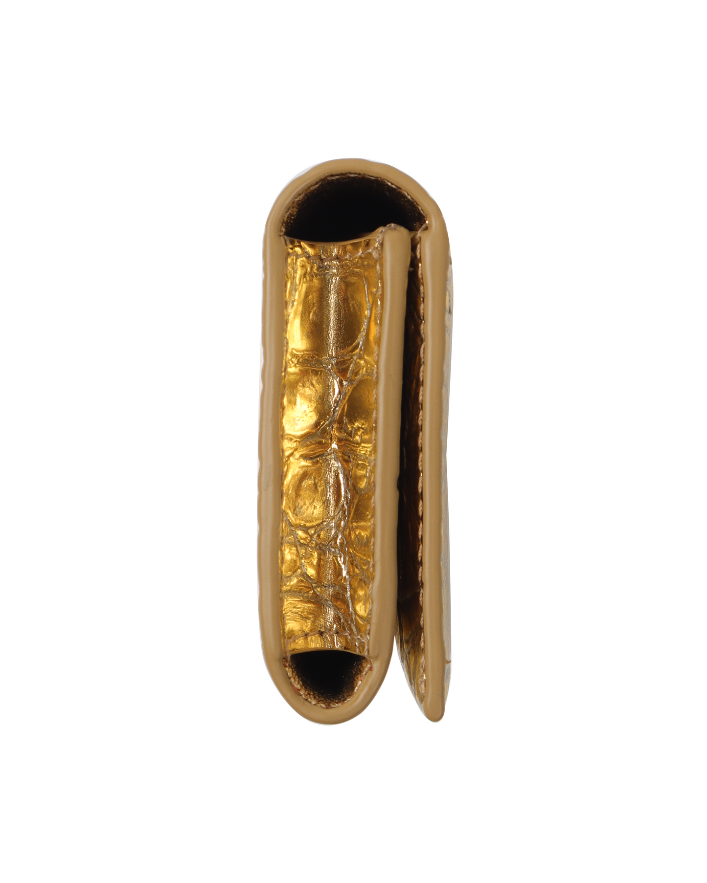 Laminated Crocodile Embossed Calfskin Gold Card Wallet