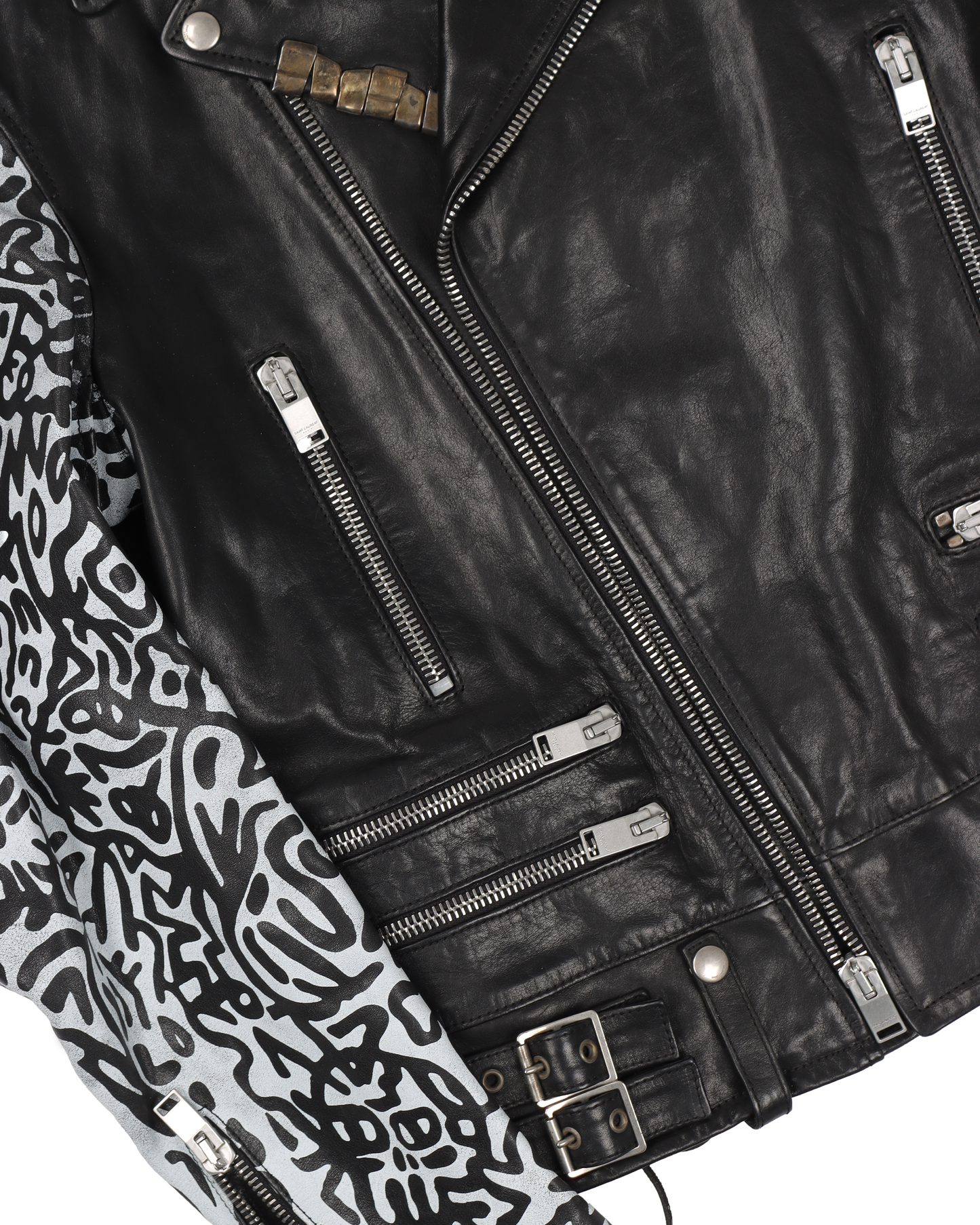 FW13 Sumi Ink Club Graffiti Calf Leather Biker Jacket